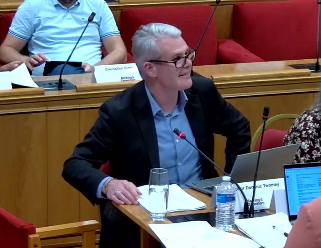 Dominic Twomey at Barking Town Hall during the budget debate