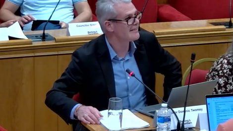 Dominic Twomey at Barking Town Hall during the budget debate