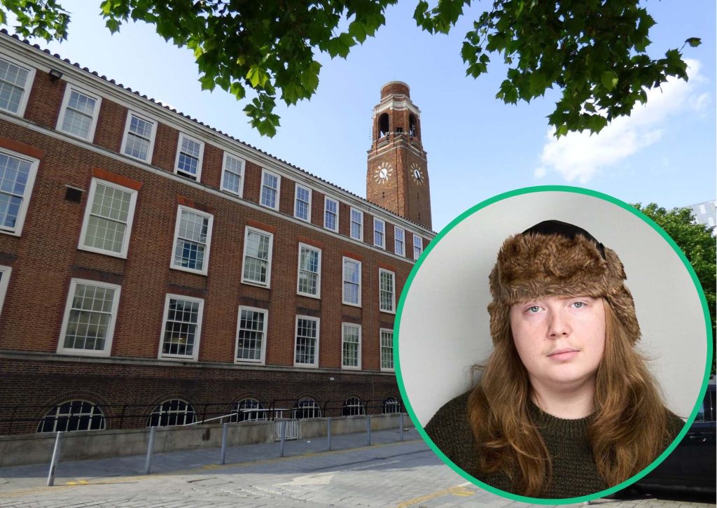 Barking Town Hall with (inset) Green Party candidate Curtis Cooper