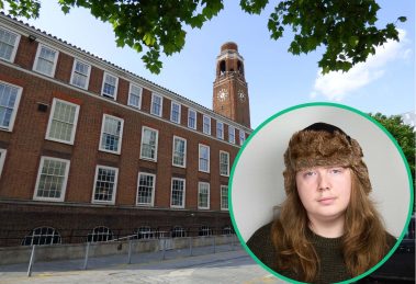 Barking Town Hall with (inset) Green Party candidate Curtis Cooper