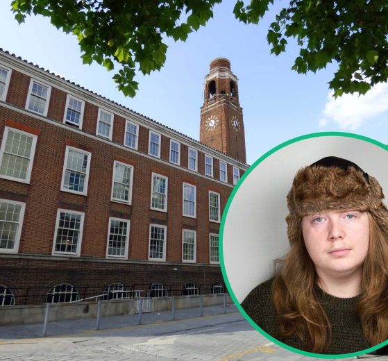 Barking Town Hall with (inset) Green Party candidate Curtis Cooper