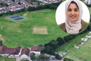 May and Baker Sports Club (credit Google) and (inset) councillor Saima Ashraf (credit Barking and Dagenham Council)