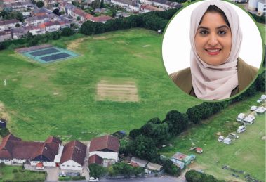 May and Baker Sports Club (credit Google) and (inset) councillor Saima Ashraf (credit Barking and Dagenham Council)