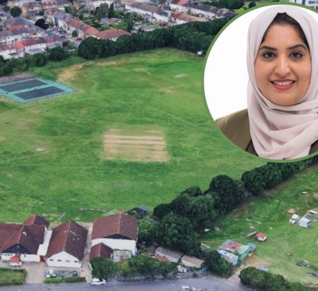 May and Baker Sports Club (credit Google) and (inset) councillor Saima Ashraf (credit Barking and Dagenham Council)