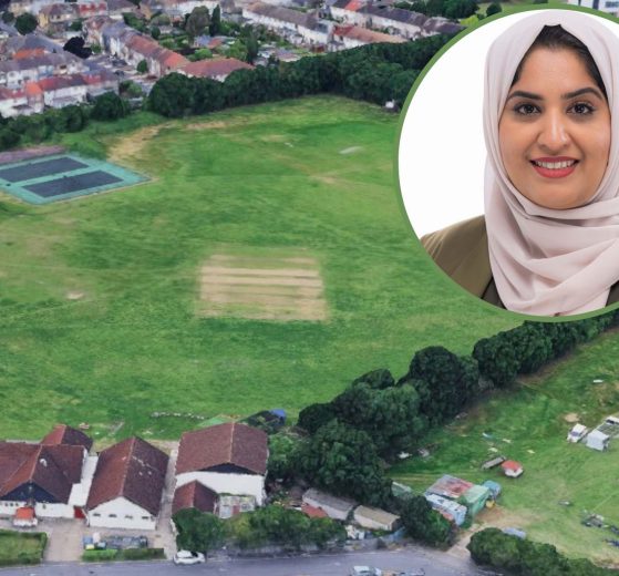 May and Baker Sports Club (credit Google) and (inset) councillor Saima Ashraf (credit Barking and Dagenham Council)
