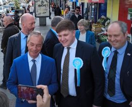 Reform UK leader Nigel Farag in Dagenham Heathway today (credit LDRS/Nick Clark)