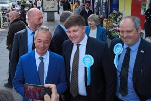 Reform UK leader Nigel Farag in Dagenham Heathway today (credit LDRS/Nick Clark)