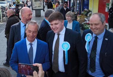 Reform UK leader Nigel Farag in Dagenham Heathway today (credit LDRS/Nick Clark)