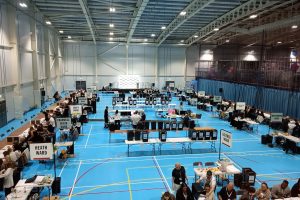 A view of the election count at Barking Sporthouse
