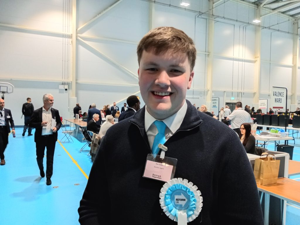 
Reform UK's Ben Suter at Barking and Dagenham election count (credit Nick Clark/LDRS)