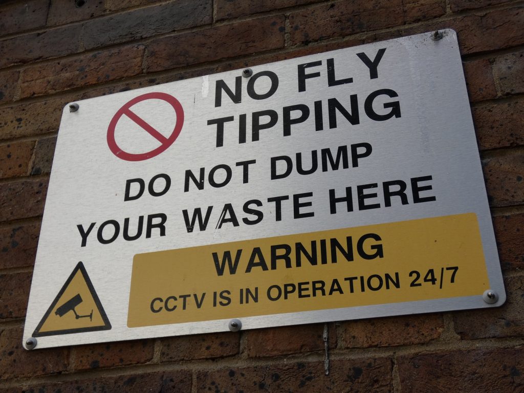 'No fly-tipping' sign