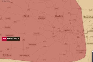 The red alert is in force from Wednesday at 9am until Thursday at 9pm (credit Met Office/MapTiler/OpenStreetMap contributors)