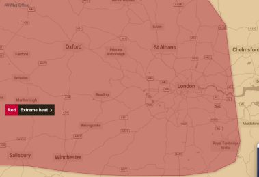 The red alert is in force from Wednesday at 9am until Thursday at 9pm (credit Met Office/MapTiler/OpenStreetMap contributors)