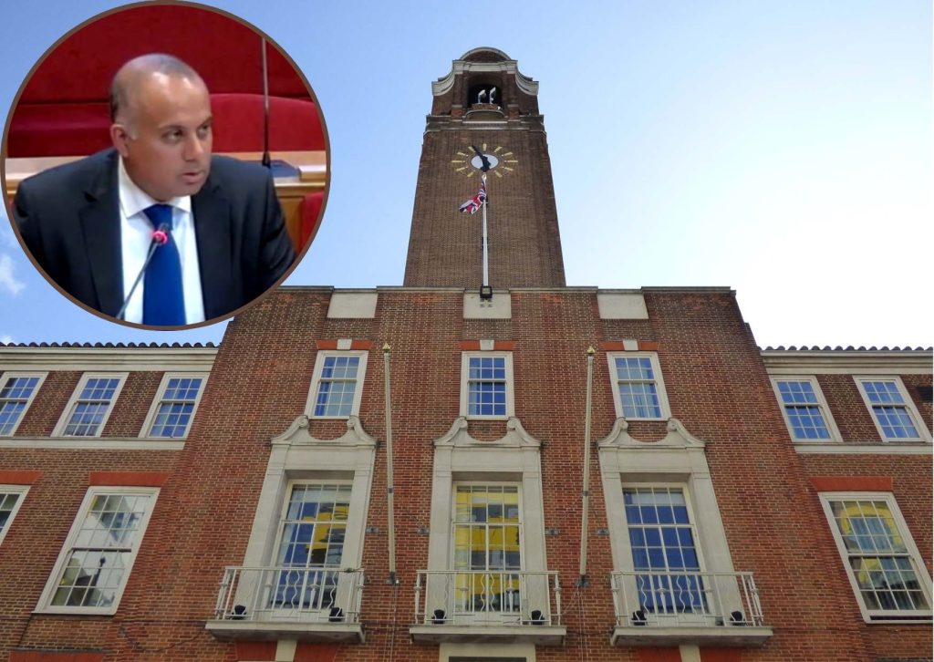 Barking Town Hall and (inset) Labour cabinet member for finance Rocky Gill