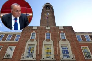 Barking Town Hall and (inset) Labour cabinet member for finance Rocky Gill