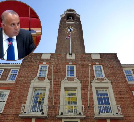 Barking Town Hall and (inset) Labour cabinet member for finance Rocky Gill