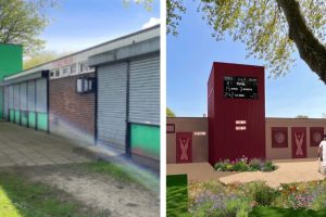 How St Chads cricket pavilion looks now (left, credit John Burke Associates) and the design for its refurb (right, credit Be First)