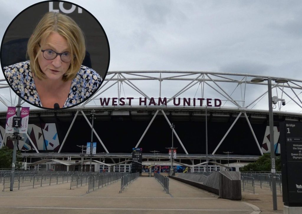 London Stadium and (inset) stadium boss Lyn Garner