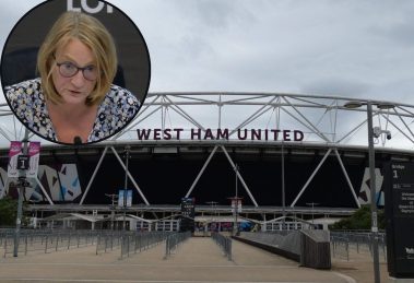 London Stadium and (inset) stadium boss Lyn Garner