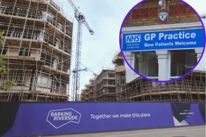 Barking Riverside and (inset) a GP surgery