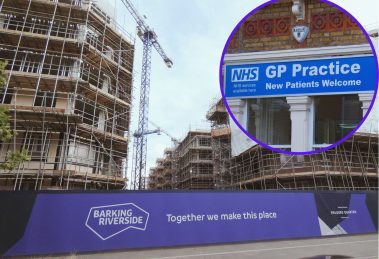 Barking Riverside and (inset) a GP surgery