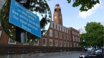 Barking Town Hall and (inset) a parking permit sign