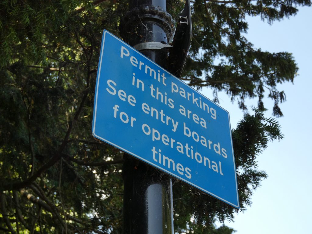 A permit parking sign