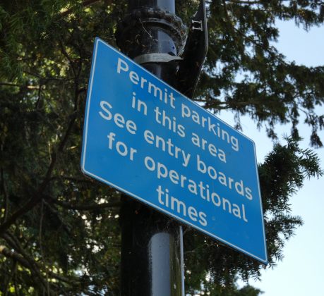 A permit parking sign