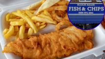 Fish and chips (credit Meelan Bawjee via Unsplash) and (inset) the chippy in Beadles Parade