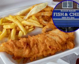 Fish and chips (credit Meelan Bawjee via Unsplash) and (inset) the chippy in Beadles Parade
