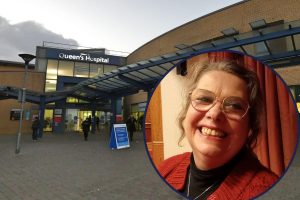 Queen's Hospital and (inset) councillor Marion Hull